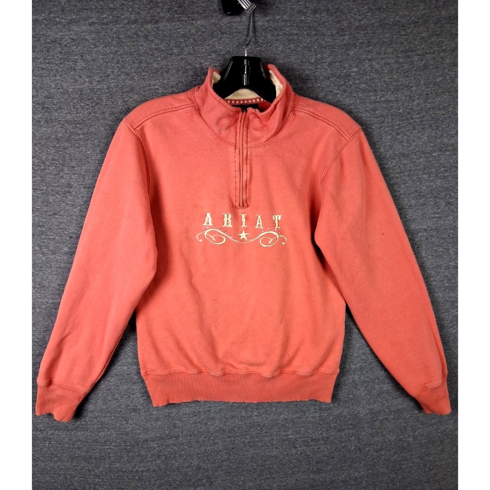 Ariat Womens Jacket S Pink Peach 1/4 Zip Fleece Pullover Casual Western Rodeo